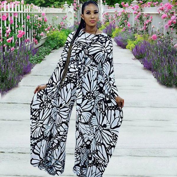 

ethnic clothing 2021 junpsuits women summer vintage printed wide leg pants beach romper o-neck bat sleeve african female holiday clothes loo, Red