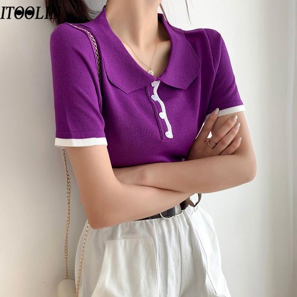 

women's blouses & shirts itoolin 2021 shirt for women knitted button slim fit female blouse short sleeve working office summer, White