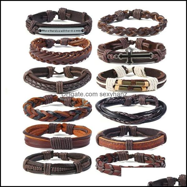 

cuff bracelets jewelryretro genuine punk retro mens cowe simple mti-layer woven diy suit leather bracelet drop delivery 2021 l9c6p, White