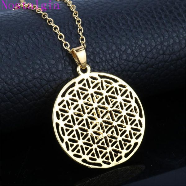 

pendant necklaces nostalgia gold color flower of life mandala sacred geometry mens long chain necklace women ancient egyptian jewelry, Silver