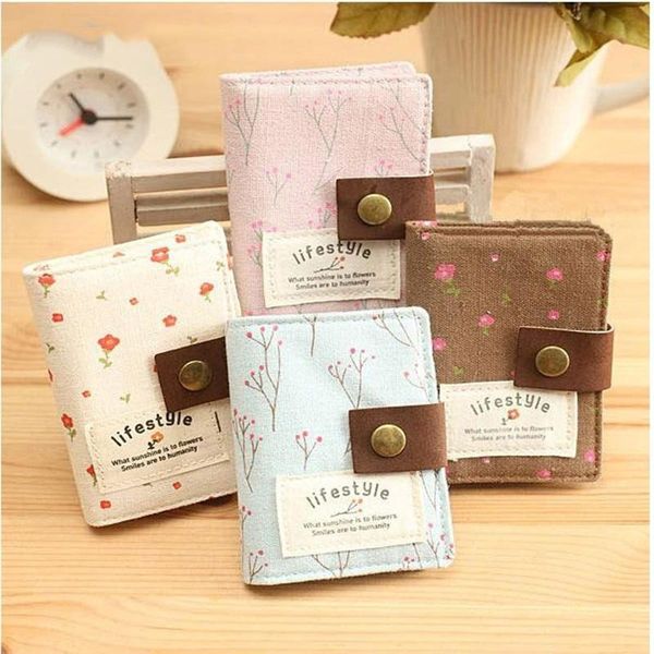

card holders floral canvas ladies package creative cloth holder business women's cardholders bag, Brown;gray
