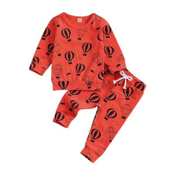 

spring fall casual baby girl boy's air balloon printed suit long sleeve round neck elastic head pants 0-24months clothing sets, White