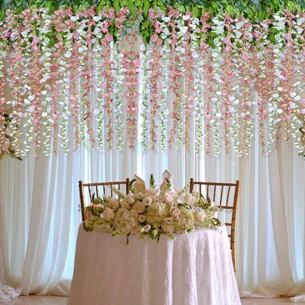 

decorative flowers & wreaths artificial orchid silk frattan string vine with green leaves for home wedding garden decoration hanging garland