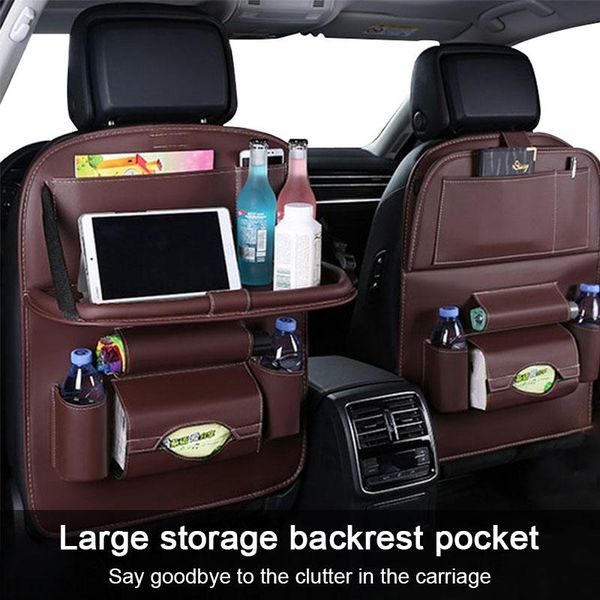 

car organizer seat back pu leather pad bag backseat foldable table tray travel storage auto accessories