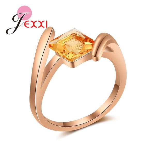 

wedding rings jexxi simple wind engagement ring rose gold smooth anel lady elegant geometric cut zircon crystal, Slivery;golden