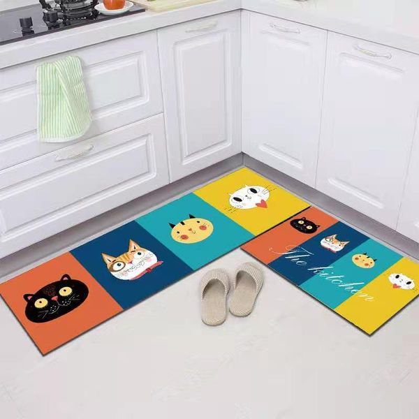

Set Colorful Cartoon Printed Kitchen Carpets Anti-slip Washable Doormat Bedroom Living Room Welcome Rugs Bath Floor Decor Mat
