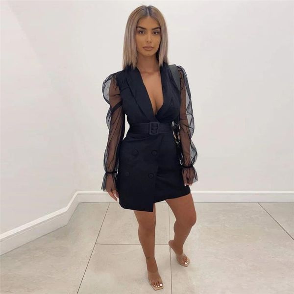 

casual dresses mini dress women spring autumn party bodycon for long sleeve sweet v neck patchwork clothing, Black;gray