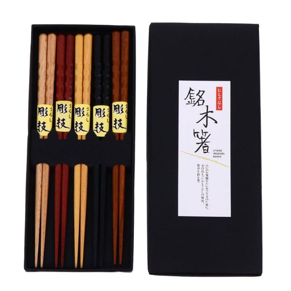 

chopsticks 5 pairs japanese non-slip wooden chop sticks reusable