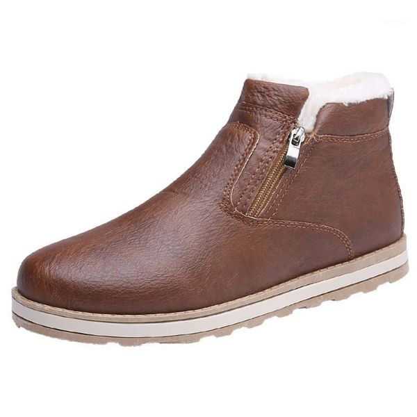 

boots fashion men's winter plush insole snow plus velvet waterproof non-slip british casual cotton flat heel round head boot1, Black