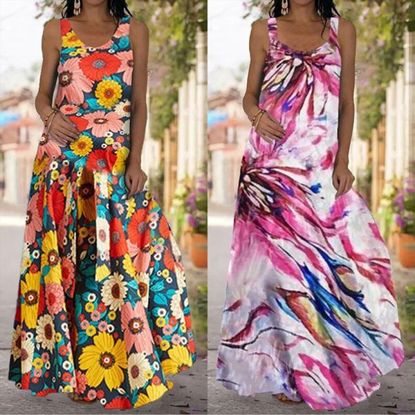 

brazil beach ankle length womens tracksuits dress bohemian style tropical print halter backless maxi sleeveless, Gray