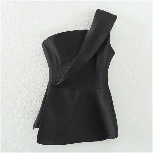 

new european fashion 3d one-shoulder t shirt women slim sleeveless t shirts slit graceful ladies short tees 64693 210324, White