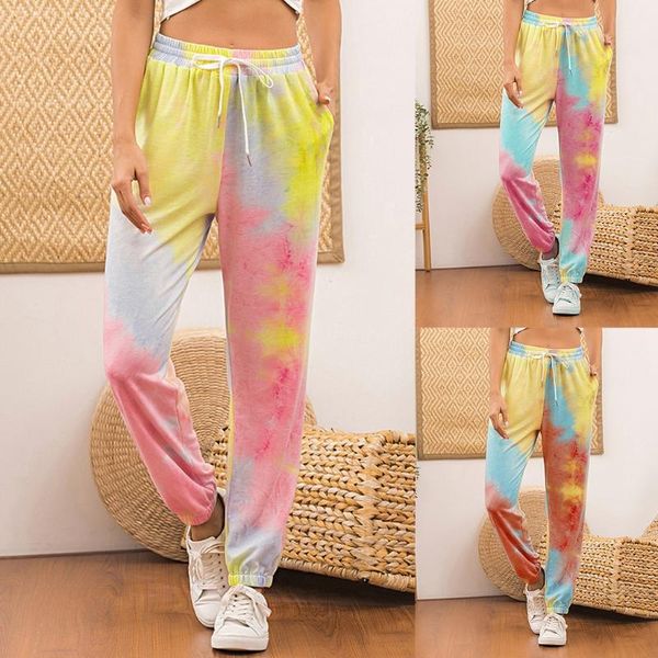 

women's pants & capris women mid rise drawstring sweatpants colorful tie-dye print loose jogger running trousers loungewear with pocket, Black;white