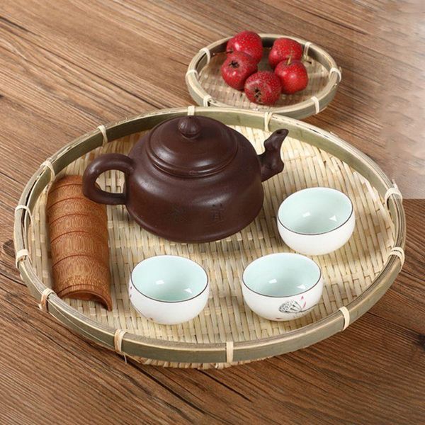 

kitchen storage & organization handmade bamboo weave round basket fruit dish rattan bread servicetray for picnic sundry container tray