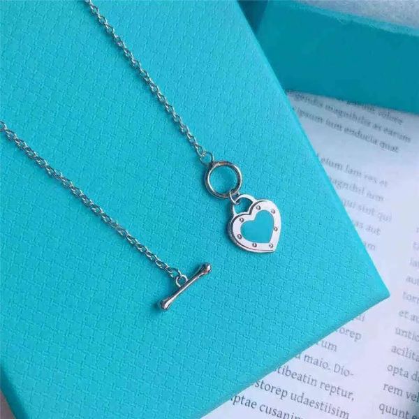 

2022tif classic blue heart 925 silver fashion women's love necklace g1029