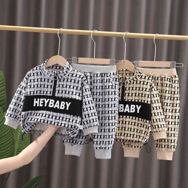 

childrens autumn winter clothing suits 2021 new baby boys fashion handsome geometry sets toddler letter coat+pants girls clothes g0119, White