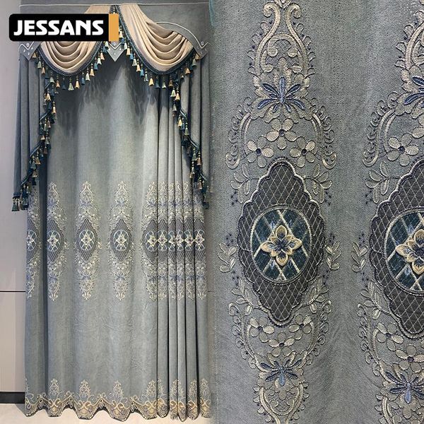 

curtain & drapes luxury gray european-style chenille embroidered for living room high-end atmosphere bedroom water-soluble customization