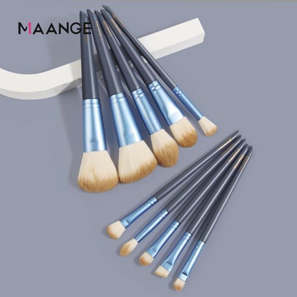 

makeup brushes maange10pc wooden handle brush set eyeshadow blush loose powder black pink blue yellow cosmetics tools