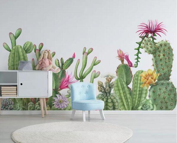 

wallpapers cjsir custom mural 3d wallpaper modern silk material hand drawn plant cactus painting wall papers decor rolls paper