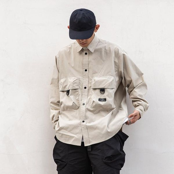 

men's casual shirts solid color long sleeved shirt mens autumn simple pocket safari style loose lapel men, White;black