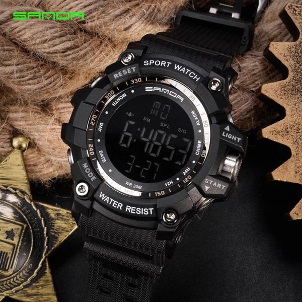 

wrist support sanda 359 fashion outdoor sport watch men multifunction watches alarm clock chrono waterproof digital, Black;red