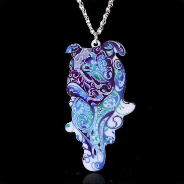 

pendant necklaces acrylic coloured drawing pug necklace, Silver