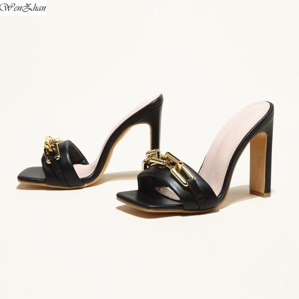 

women's shoes italian style sandals fashion square chain high heel summer women 36-42 p21-8, Black