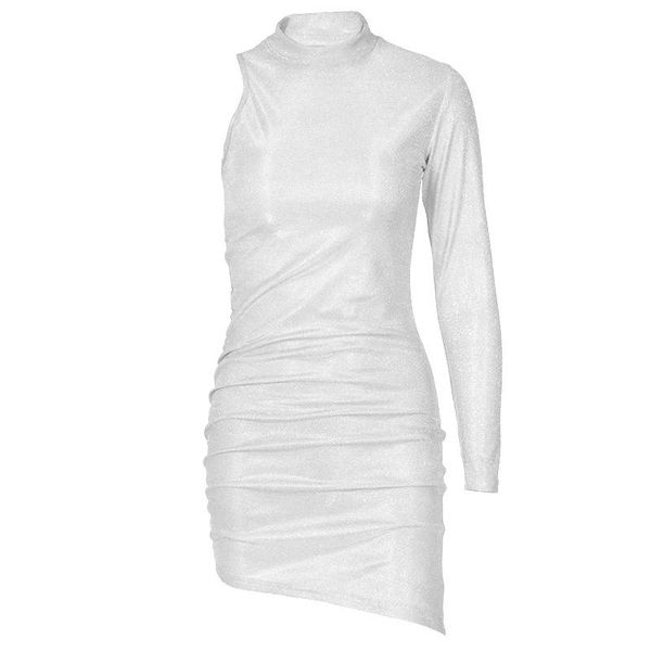 

casual dresses autumn fashion one-shoulder round neck slim glittery bag hip dress, Black;gray
