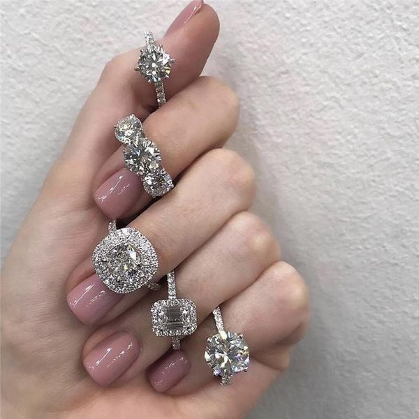 

cluster rings fashion for women s925 silver bridal wedding fine jewelry diamond promise engagement ring accessories drop, Golden;silver