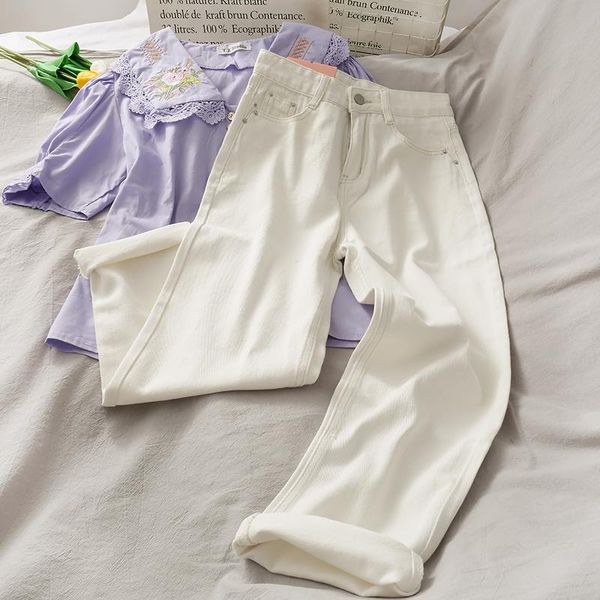 

women's jeans 2021 korean version of loose white female summer students wild straight pants tide distressed woman, Blue