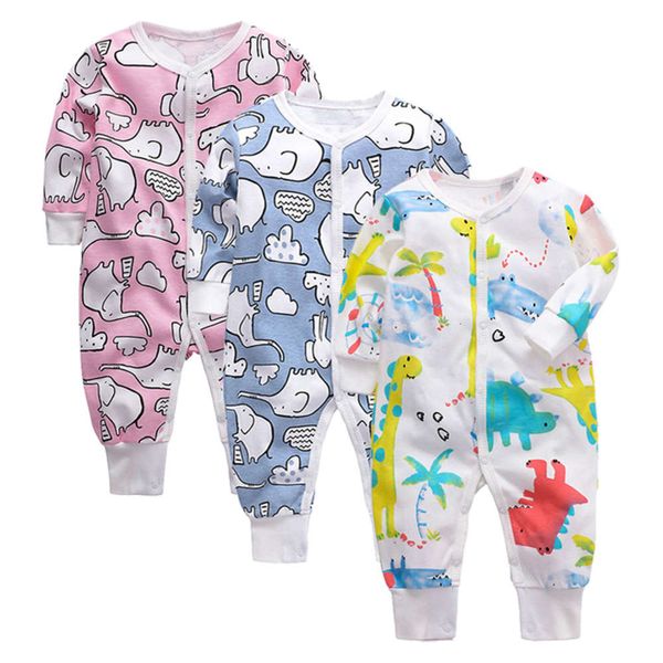 

baby's summer long sleeve creeping suit flat foot cotton pajamas born one-piece, White