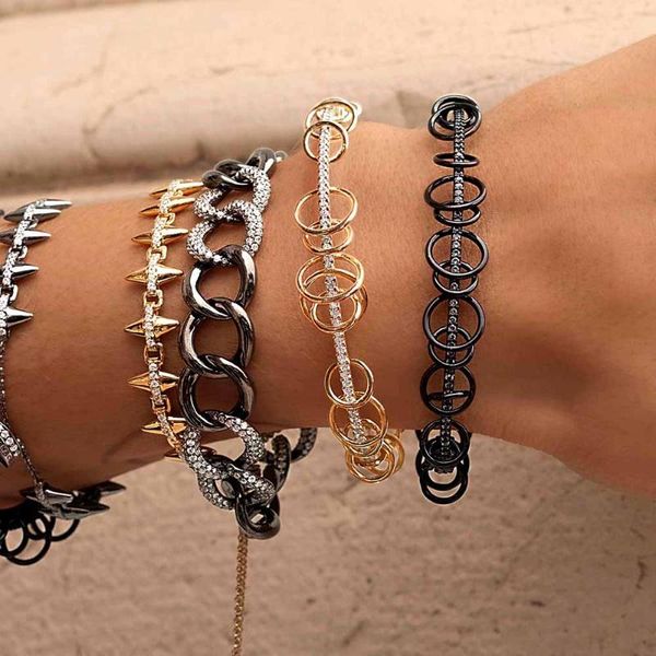 

charm bracelets itenice multi circle for women punk crystal gun black bracelet round cool hip hop jewelry, Golden;silver