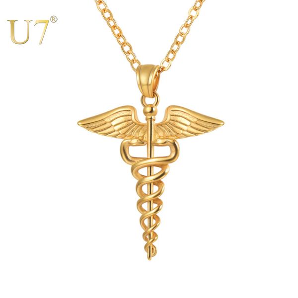 U7 Acciaio inossidabile caduceo collana pendente infermiera infermiera medico gioielli gioielli regali di laurea P1170 210323