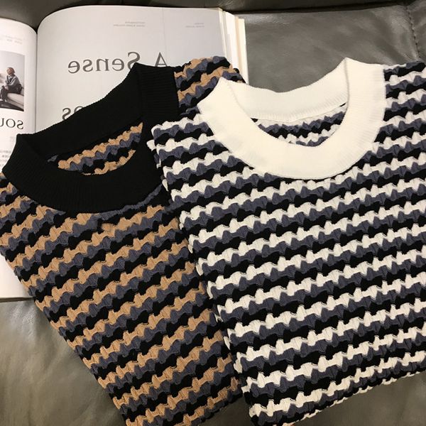 

t shirt it is highly recommended to burst comfortable bubble texture fashion stripe medium sleeve slim knit women's spring, White