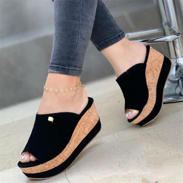 

sandals wedge women shoes summer fashion platform slippers woman peep toe high heels female flip flops designer slides, Black