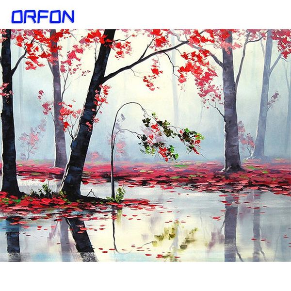 

paintings orfon frame red forest diy painting by numbers landscape paint acrylic canvas for home decor 60x75cm