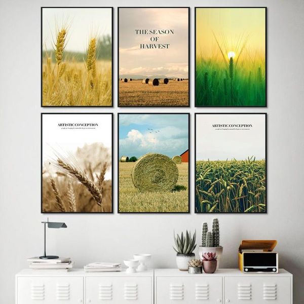 

paintings wheat ear field stalk roll landscape wall art canvas painting nordic posters and print pictures for living room decor