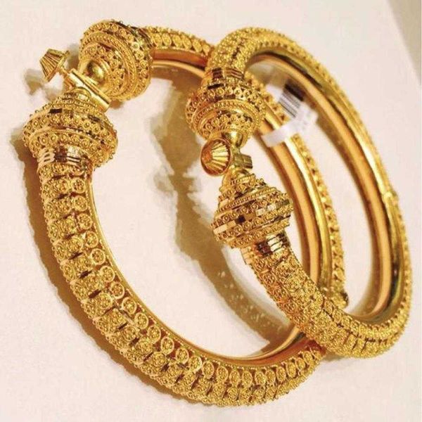 24k Luxo Casamento Dubai Bangles Cor Gold Cor Pulseiras Para As Mulheres Meninas Noiva Noiva Índia Bangles Braceletes O presente de jóias pode abrir 210713