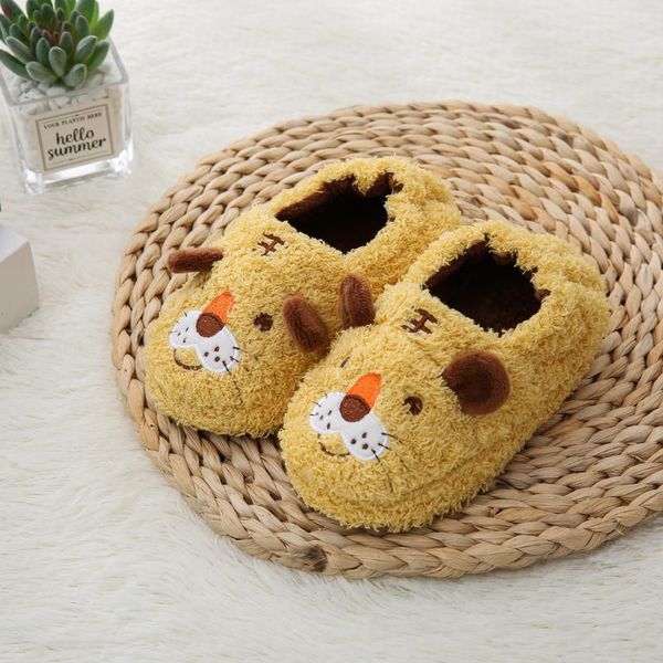 

slipper brand toddler boy slippers for girl loafers plush warm cartoon tiger children home shoes little kid soft rubber sole footwear, Black;grey