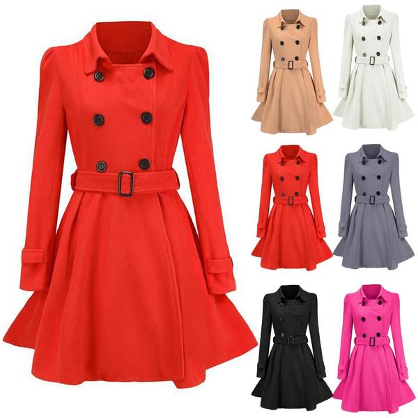

women's wool & blends women trench coat outwear office lady business jacket 2021 fashion autumn belt double breasted woolen ove, Black