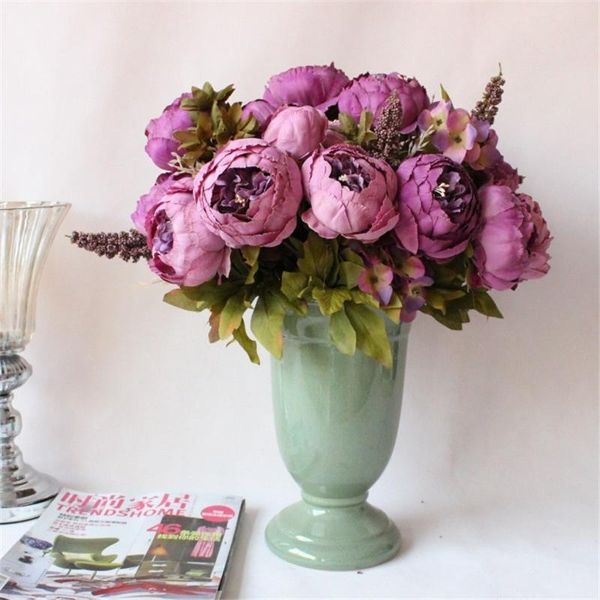 

happiness artificial flowers silk flower european fall vivid peony fake leaf wedding home party decoration decorative & wreaths