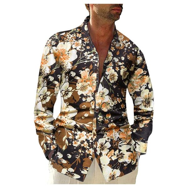 

men's casual shirts feitong floral shirt printed loose large size long sleeved autumn winter streetwear chic vacation camisa masculina, White;black