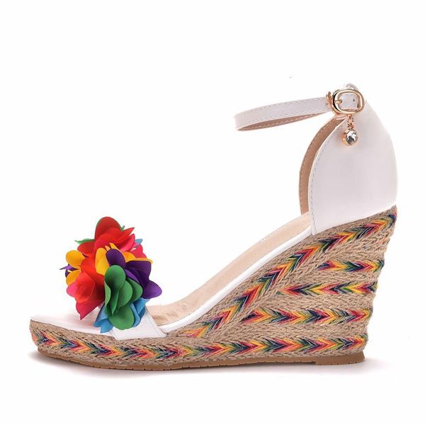 

sandals women summer wee female floral platform bohemia high heel sandals ankle strap open toe ladies shoes, Black