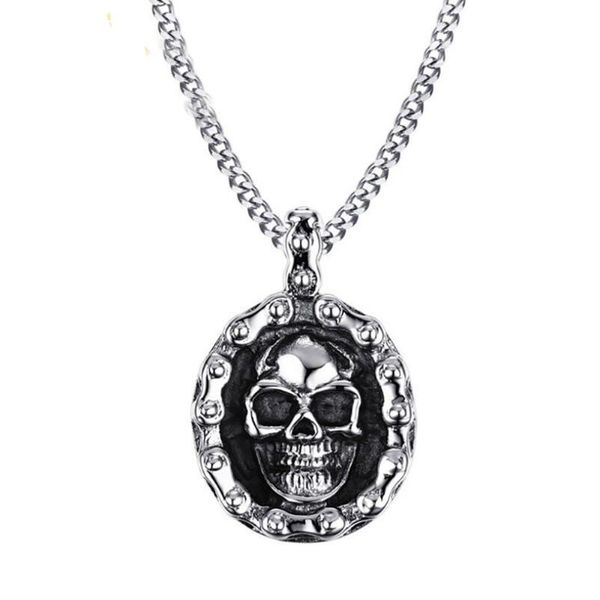 

chains stainless steel vintage locomotive punk rock skull pendant necklace men's gift for him with chain, Silver