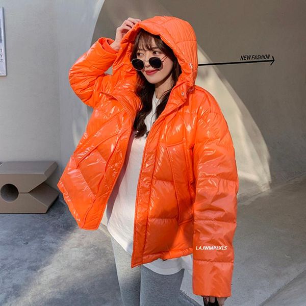 

women's down & parkas winter women candy color hooded warm snow coat 90% white duck loose stand collar windproof outwear, Black