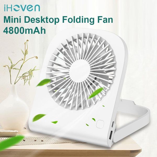 

ihoven portable table fan usb rechargeable with power bank 4800mah cooling cooler mini for office gadgets home deskelectric fans