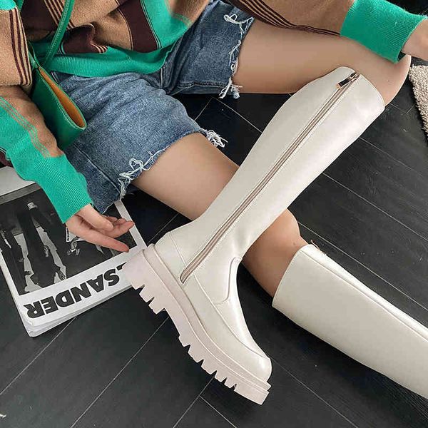 

boots simple side zipper square toe chelsea knee-length large-size thick-soled inner heightening women's platform mqfl, Black