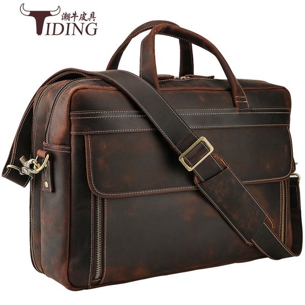 

briefcase men's large capacity 17 inch lapbag head leather shoulder men's