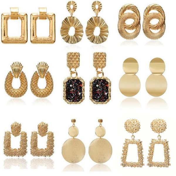 

2021 vintage earrings large for women statement earrings geometric golden color metal pendant earrings trend fashion jewelry, Silver