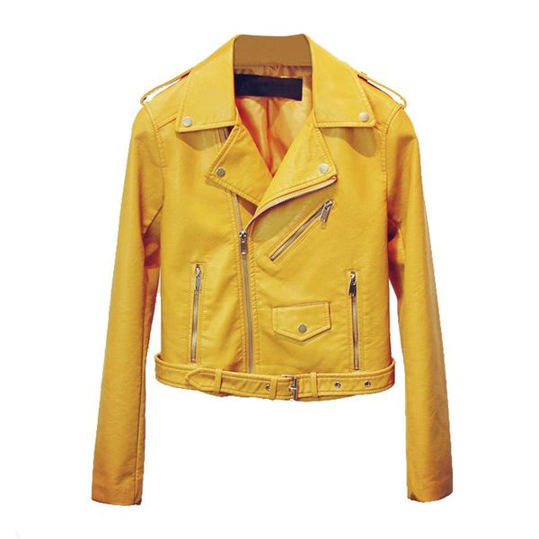 

women's leather & faux pu jacket women fashion candy color black motorcycle coat short biker soft female xq086
