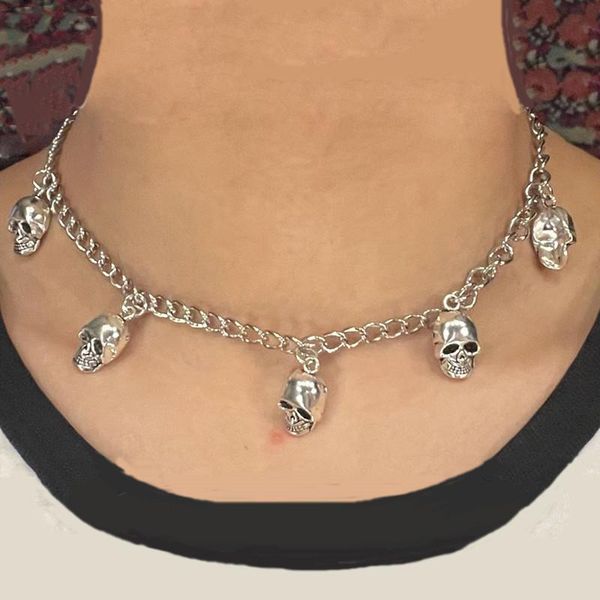 

chokers vintage skull metal pendant necklace harajuku men clavicle chain for women hip hop punk halloween jewelry kpop collar, Golden;silver